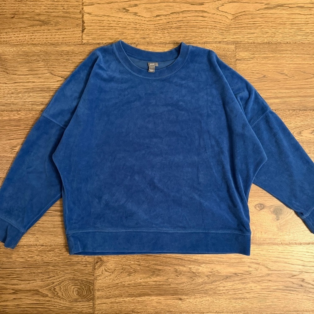 Aerie Velvet Oversized Crew Sweatshirt Blue Medium EEUC